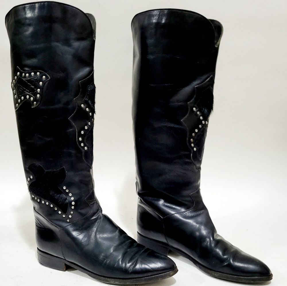 Charles David Black Leather Boots Women 9 1/2 Flat Heel - Picture 5 of 7